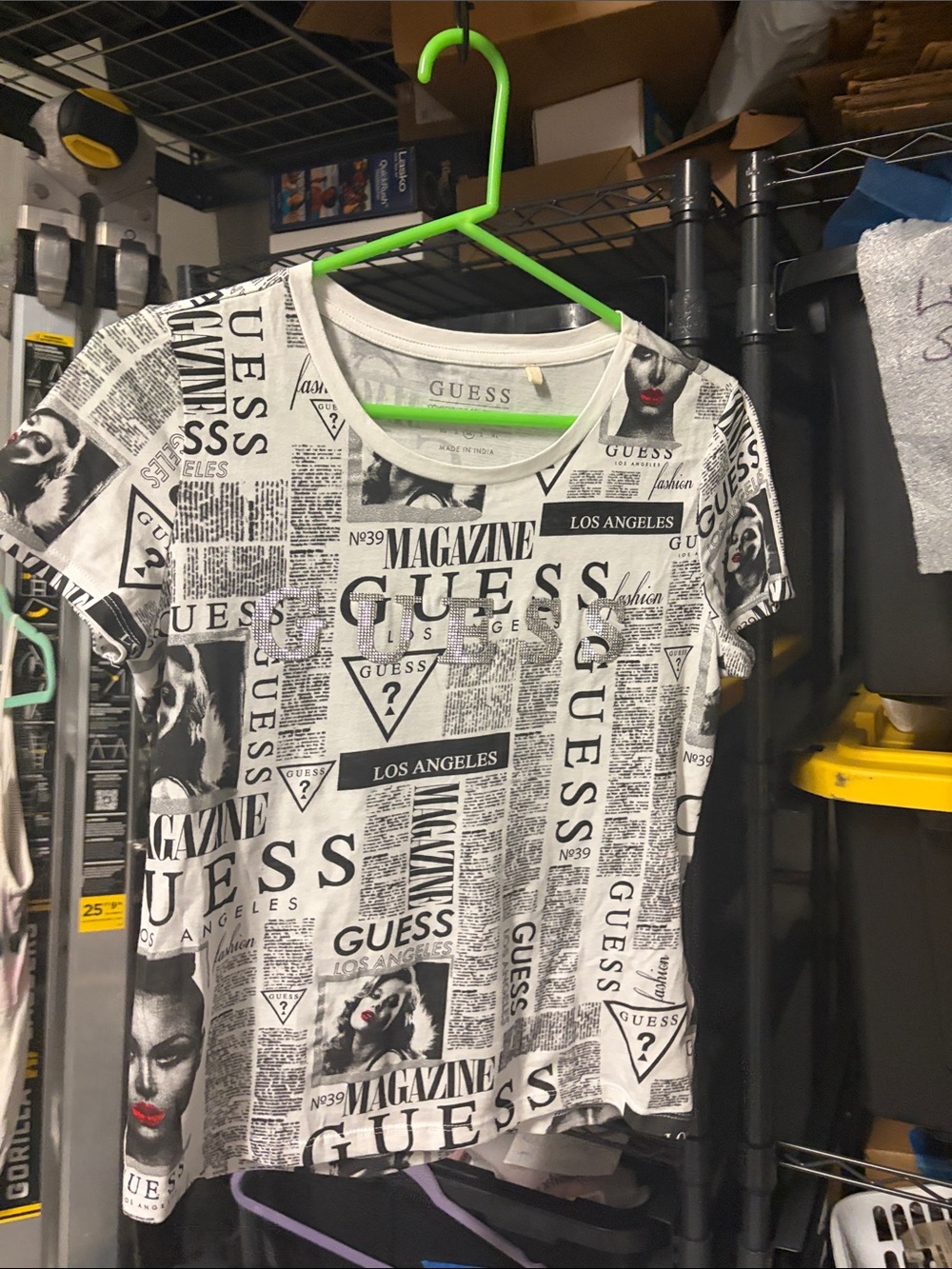 Guess fitted Black & White Newspaper Print Logo Tee